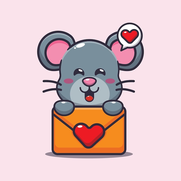 Personnage De Dessin Animé Mignon Souris Avec Message D'amour