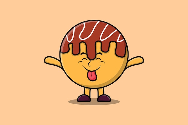 Personnage De Dessin Animé Mignon Takoyaki Avec Une Expression Flashy Dans Une Illustration De Style Mignon Moderne