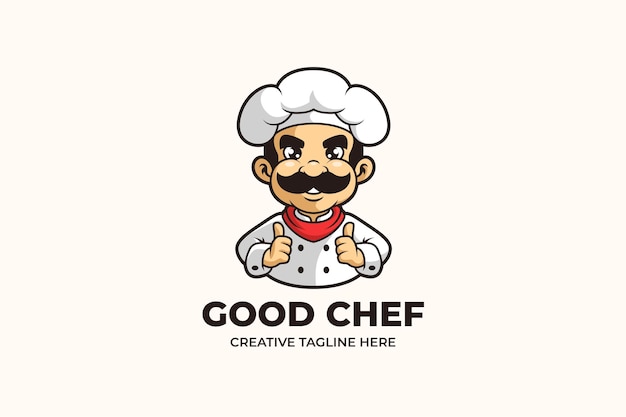 Vecteur personnage de dessin animé modèle de logo de chef de restaurant