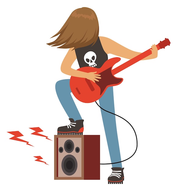 Vecteur personnage de dessin animé musicien punk joueur de guitare rock