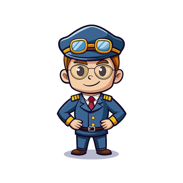 Vecteur personnage de dessin animé pilot confiant