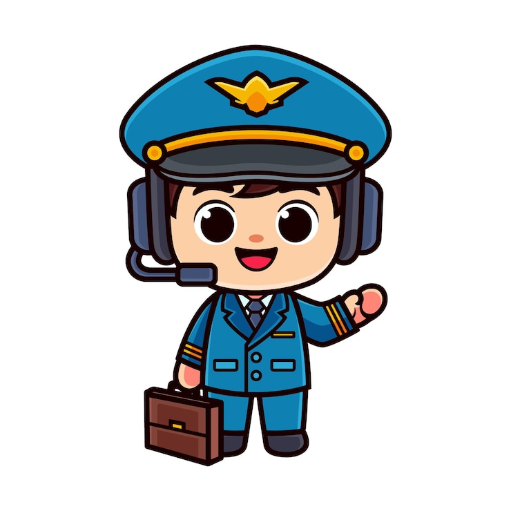 Vecteur personnage de dessin animé pilote avec une valise