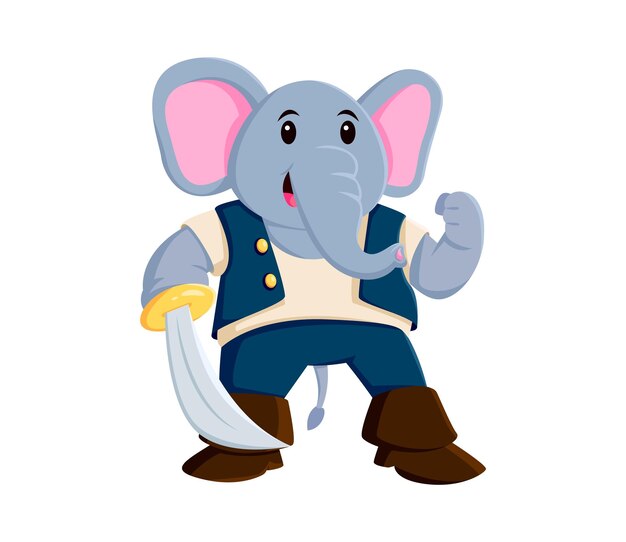 Un personnage de dessin animé de pirate éléphant brandit un sabre