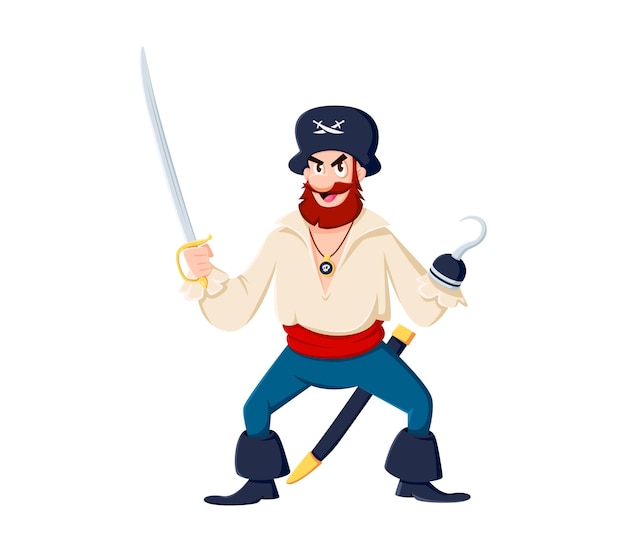 Personnage de dessin animé de pirate de mer et de capitaine de corsaire