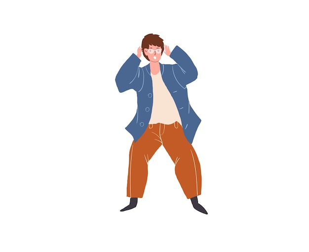 Personnage De Dessin Animé Plat Hipster Homme Communication Et émotions Humaines Concept D'illustration Vectorielle