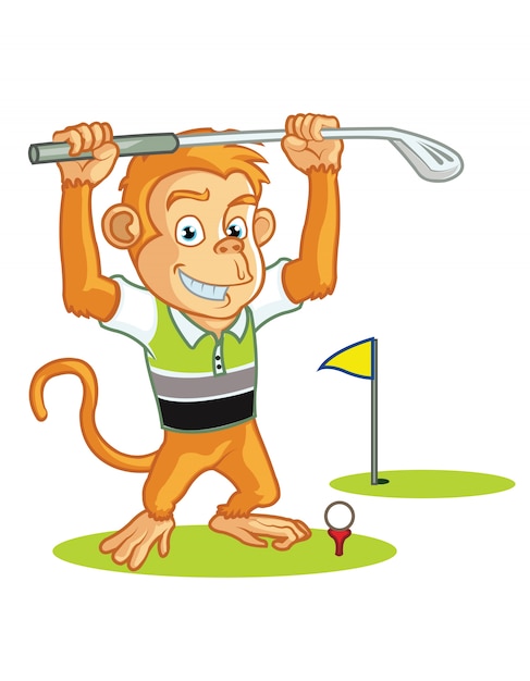 Personnage De Dessin Animé De Singe Jouant Au Golf