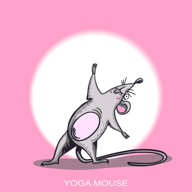 Personnage De Dessin Animé De Souris De Yoga Pratiquant Le Jeu De Caractères De Souris De Yoga Illustration Positive De Rat Pour Une Illustration Vectorielle De Voiture Ou De Vêtements