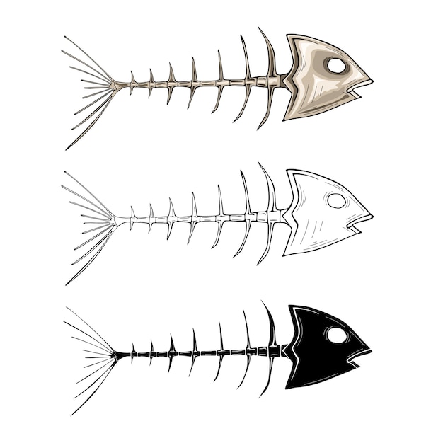 Personnage de dessin animé de squelette d'os de poisson. Illustration vectorielle