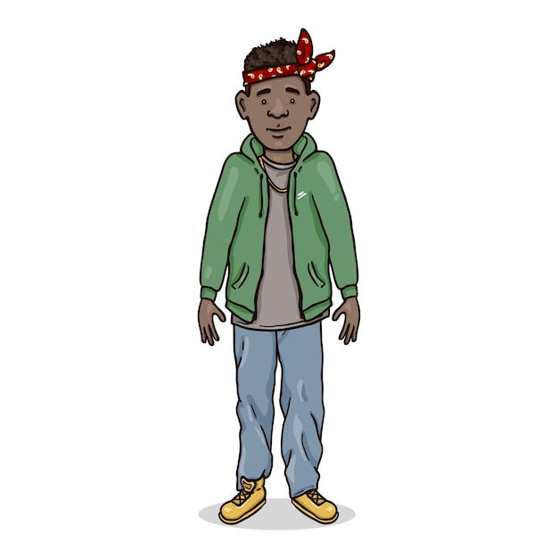 Vecteur personnage de dessin animé de vecteur jeune homme afro-américain en tenue hiphop