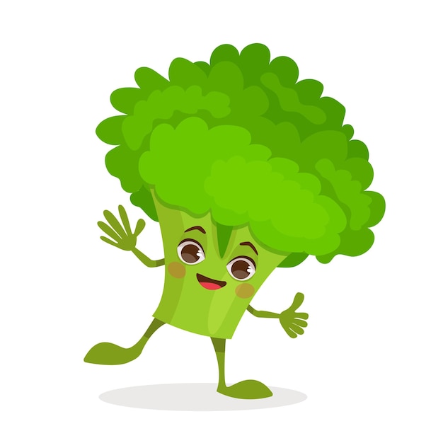 Personnage De Dessin Animé De Vecteur De Légumes Légumes De Brocoli Avec Un Visage Bras Et Jambes