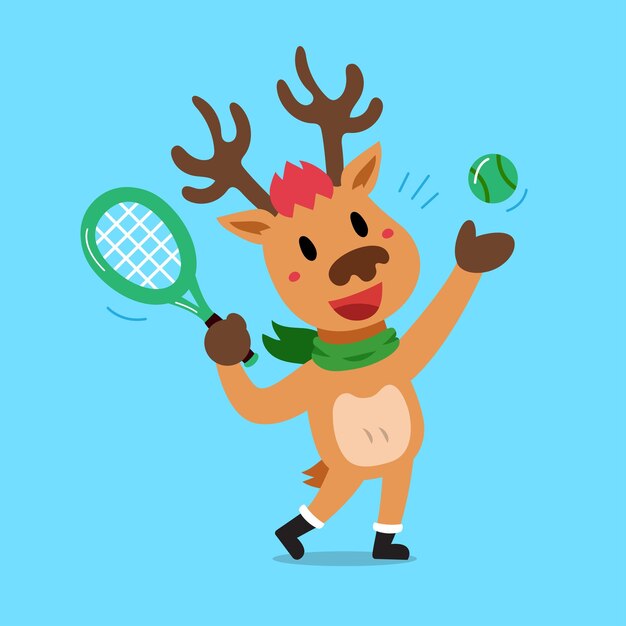 Vecteur personnage de dessin animé vectoriel noël rennes jouant au tennis