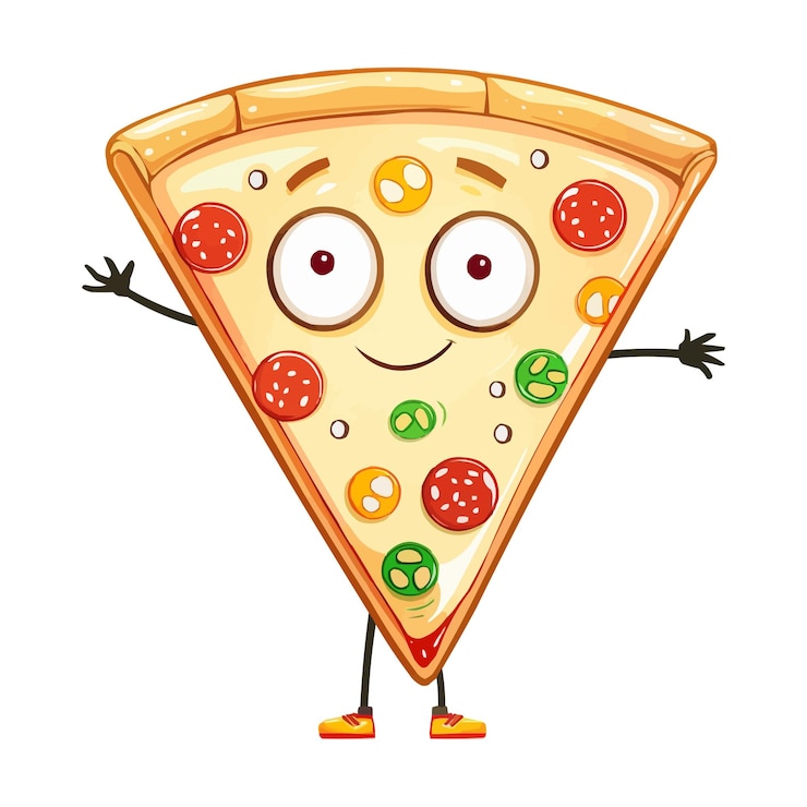 Vecteur personnage de dessin animé vectoriel de pizza avec des bras et des jambes sur fond blanc