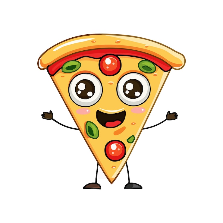 Vecteur personnage de dessin animé vectoriel de pizza avec des bras et des jambes sur fond blanc