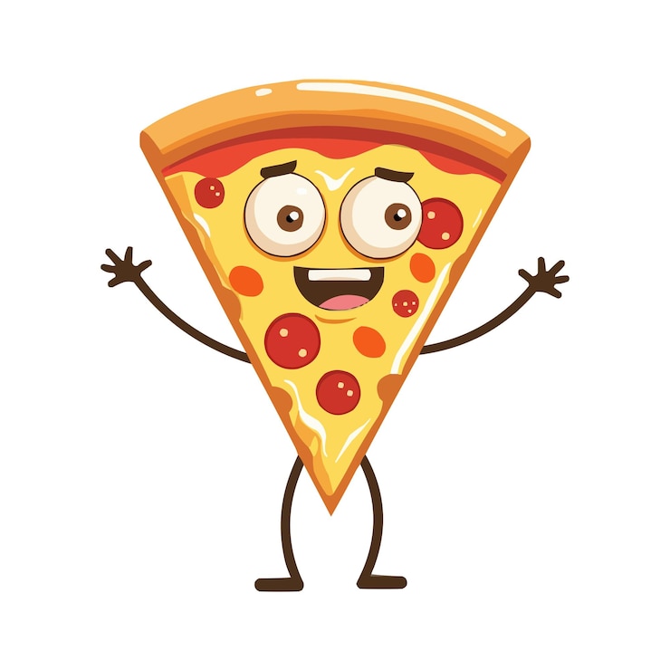 Vecteur personnage de dessin animé vectoriel de pizza avec des bras et des jambes sur fond blanc