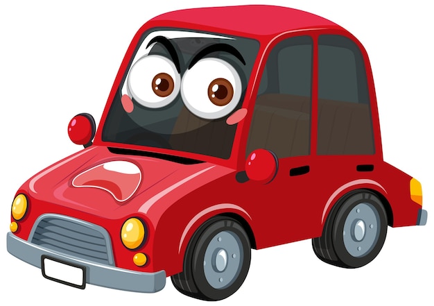 Vecteur personnage de dessin animé de voiture vintage rouge avec expression du visage sur fond blanc