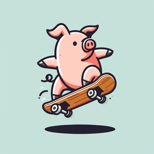 Vecteur le personnage du cochon joue à la balle dans le style des dessins animés et le concept de la mascotte de la balle