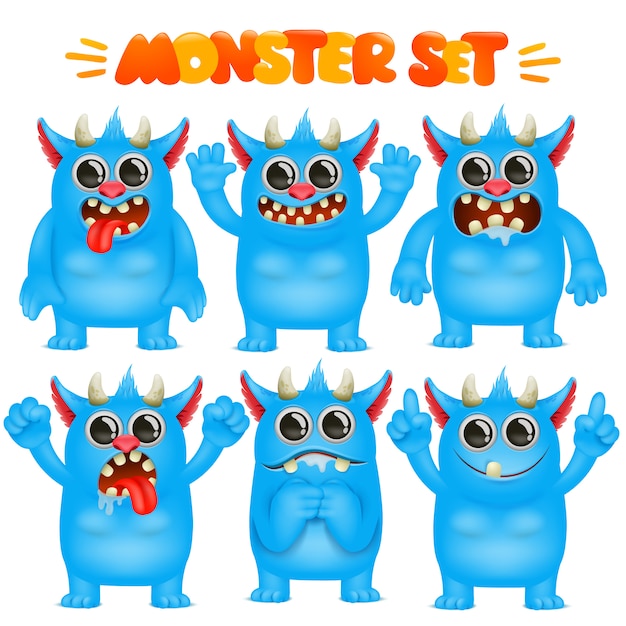 Personnage Emoji De Dessin Animé Monstre Dans Une Collection D'émotions Diverses