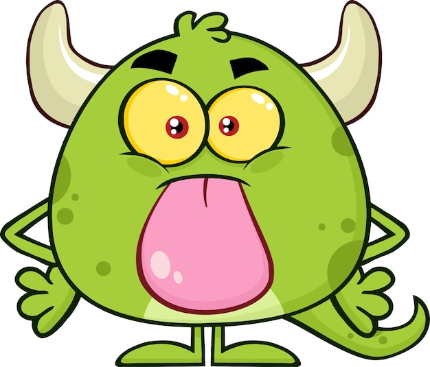 Personnage Emoji De Dessin Animé De Monstre Vert Mignon Tirant La Langue. Illustration vectorielle