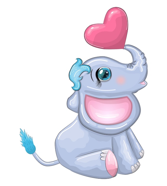 Personnage enfantin d'éléphant de dessin animé mignon avec de beaux yeux avec un coeur