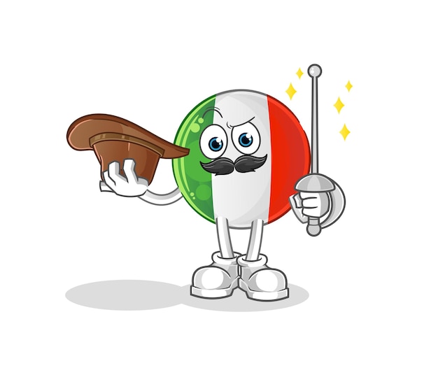 Personnage D'escrimeur Du Drapeau Italien. Vecteur De Mascotte De Dessin Animé