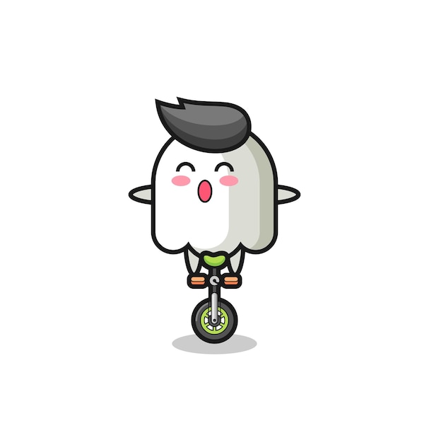 Le Personnage Fantôme Mignon Fait Du Vélo De Cirque, Design De Style Mignon Pour T-shirt, Autocollant, élément De Logo