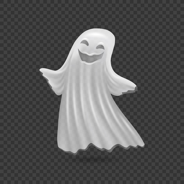 Vecteur personnage fantôme avec un sourire étrange sur le visage apparition vectorielle d'une créature ou d'un personnage de maison hantée pour une décoration ou un costume effrayant de vacances sur fond transparent