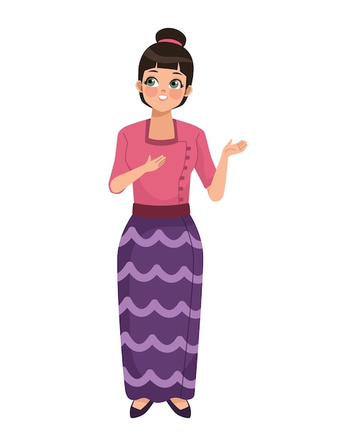 Vecteur personnage féminin du myanmar