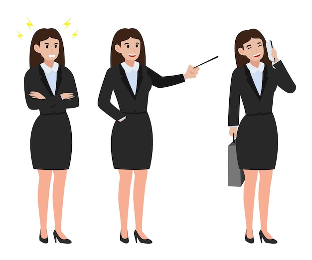 Le personnage de la femme d'affaires pose un smoking aux cheveux longs
