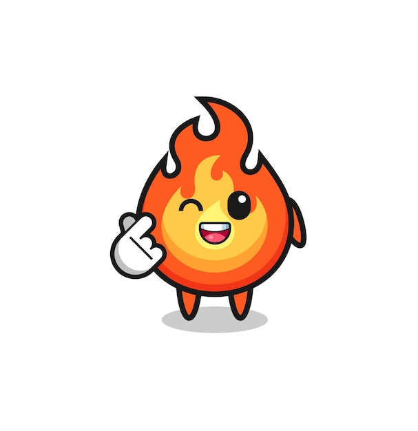 Vecteur personnage de feu faisant un design mignon de coeur de doigt coréen