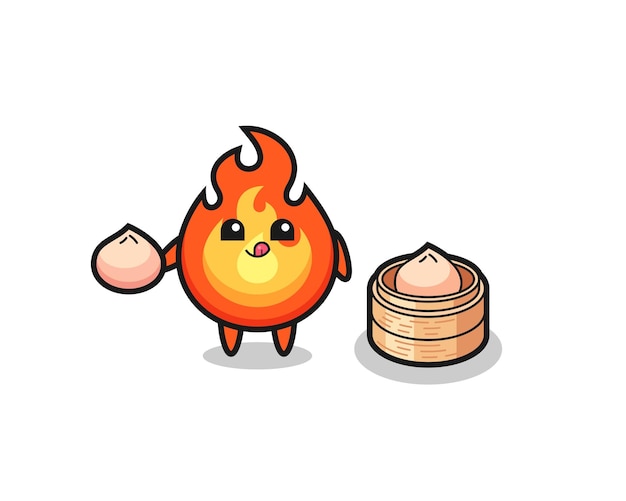 Personnage De Feu Mignon Mangeant Des Petits Pains Cuits à La Vapeur Conception De Style Mignon Pour L'élément De Logo Autocollant T-shirt