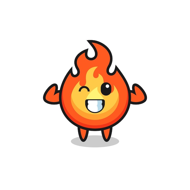 Vecteur le personnage de feu musculaire pose en montrant ses muscles, un design de style mignon pour un t-shirt, un autocollant, un élément de logo