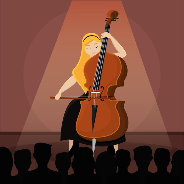Vecteur personnage de fille jouant du violoncelle concert de musique classique illustration vectorielle