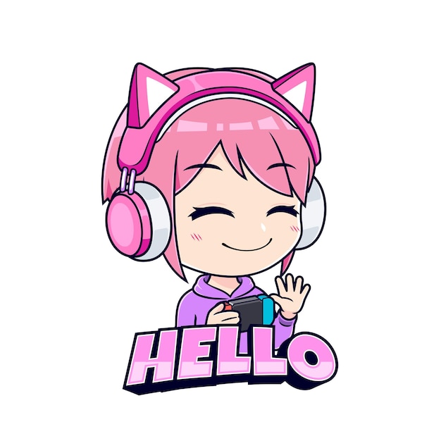 Personnage De Fille De Joueur Agitant La Main Esport Mascotte Logo Vecteur