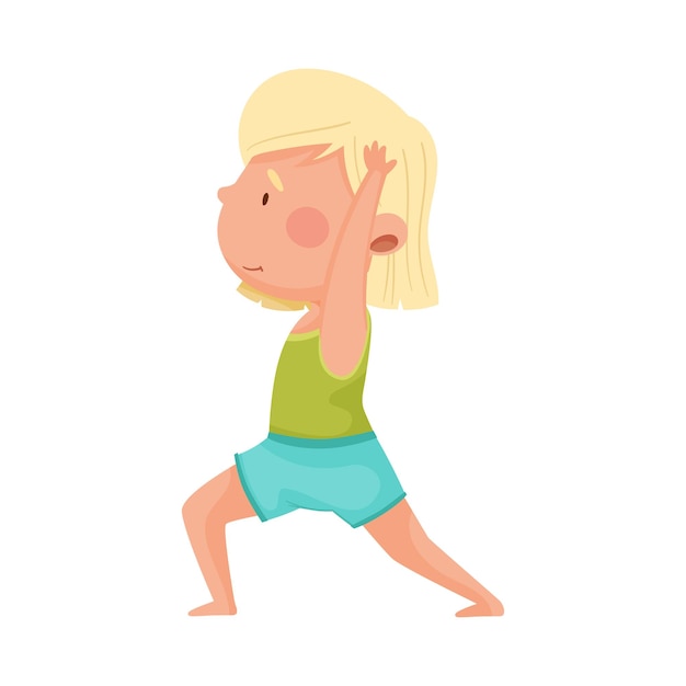 Personnage De Fille Joyeuse Debout Dans Une Posture De Yoga Ou Une Posture Respirant Profondément Illustration Vectorielle