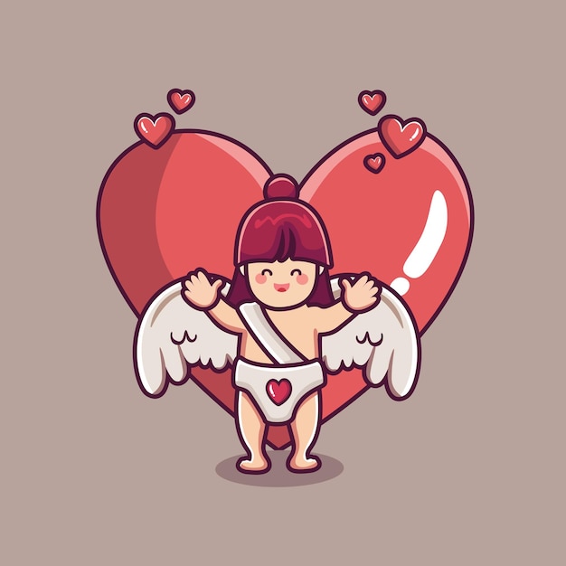 Personnage De Fille Mignon Cupidon Avec Grand Coeur