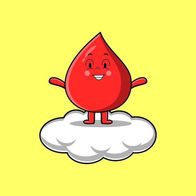 Personnage De Goutte De Sang De Dessin Animé Mignon Debout Dans L'illustration Vectorielle De Nuage Dans Un Style De Dessin Animé Plat