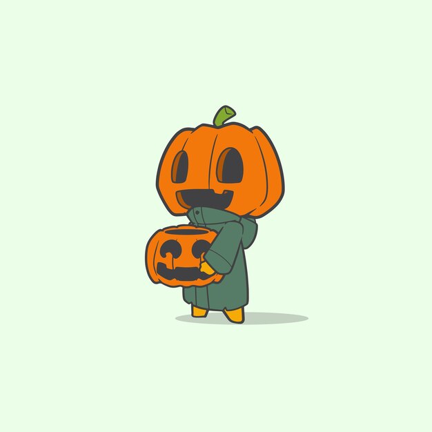 Vecteur le personnage graphique pumpkin apporte un seau effrayant