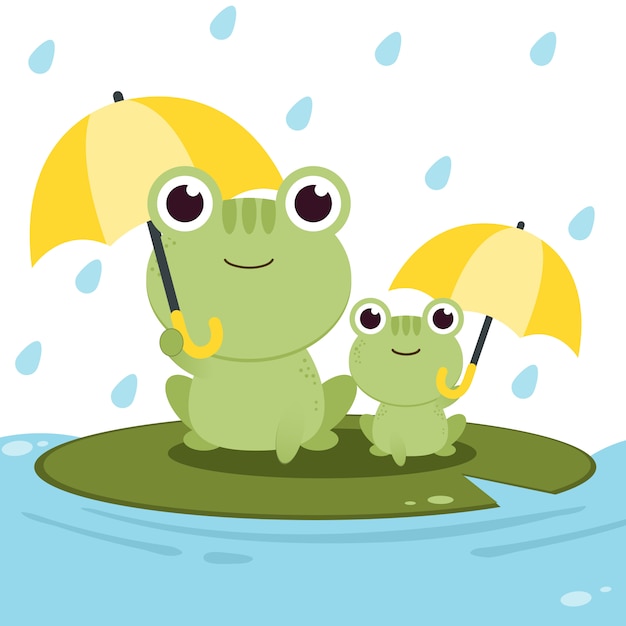 Le Personnage De Grenouille Avec Un Parapluie Sous La Pluie