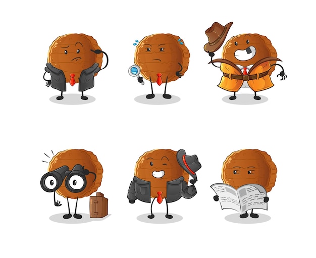 Personnage De Groupe De Détectives De Viande De Hamburger. Vecteur De Mascotte De Dessin Animé