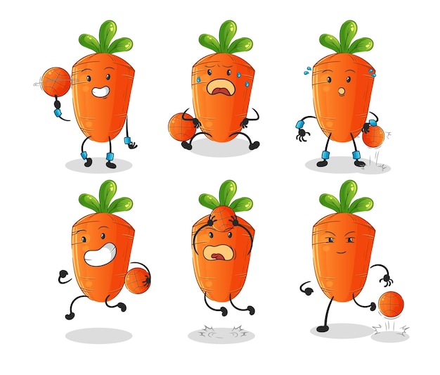 Vecteur personnage de groupe de joueur de basket-ball carotte. vecteur de mascotte