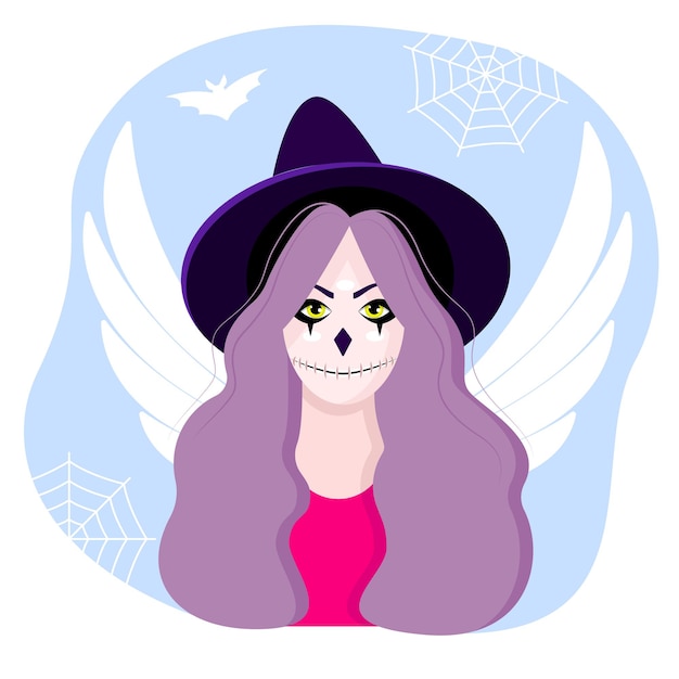 Personnage D'halloween. Bloody Mary. Une Fille Avec Une Bouche Et Des Ailes Cousues. Superbes Personnages De Belles Filles. Fille D'halloween. Illustration Vectorielle