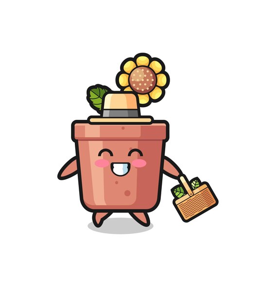 Personnage D'herboriste En Pot De Tournesol à La Recherche D'un Design Mignon à Base De Plantes