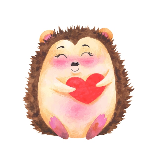 Personnage De Hérisson Mignon Aquarelle Saint Valentin