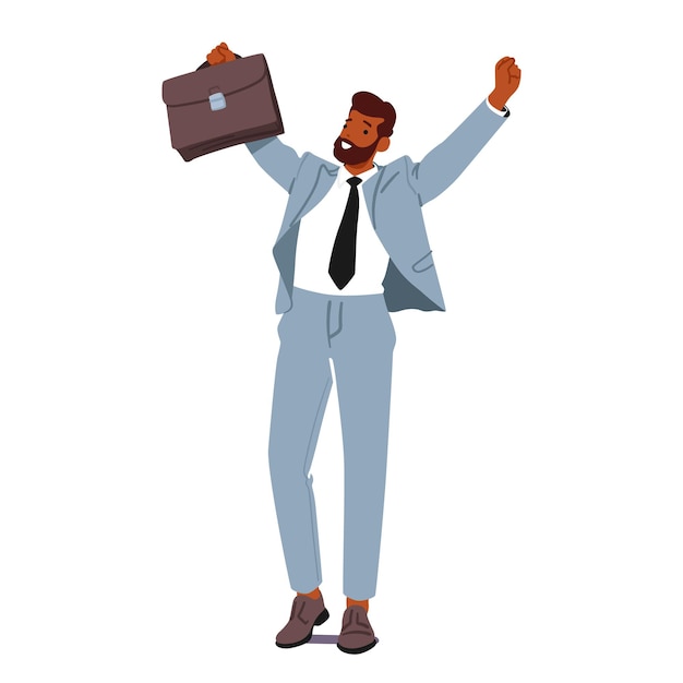 Le personnage d'homme d'affaires déterminé brille de mille feux lève les poings en personne de triomphe célébrant le succès, la résilience et la détermination inébranlable dans le monde de l'entreprise Illustration vectorielle de personnes de dessin animé