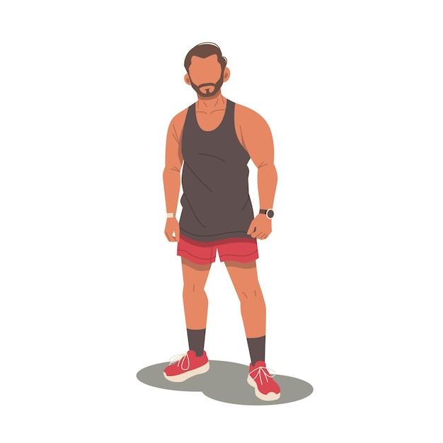 le personnage de l'homme beau et musclé debout à plat vecteur de conception