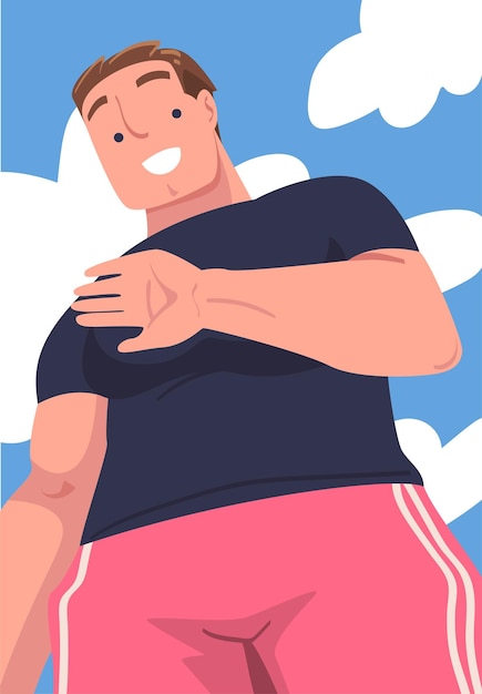 Personnage d'homme debout regardant d'en haut souriant amicalement et agitant la main illustration vectorielle