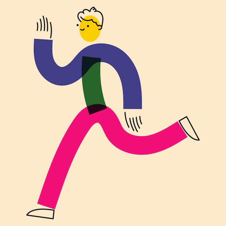 Vecteur un personnage humain dans un style plat géométrique un type actif un homme en mouvement l'effet du risographe