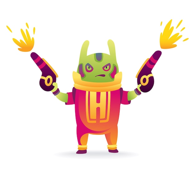 Personnage De Jouets Robot Extraterrestre De Dessin Animé Android Isolé Sur Fond Blanc Monstre Drôle Pour La Monstruosité Des Enfants En Combinaison Spatiale