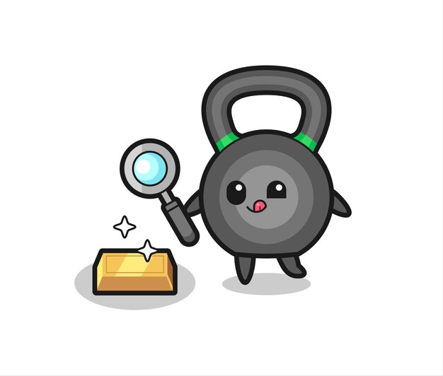 Vecteur le personnage de kettleball vérifie l'authenticité du lingot d'or