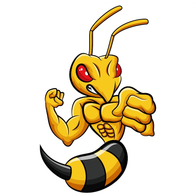 Personnage De Mascotte D'abeille Forte De Dessin Animé